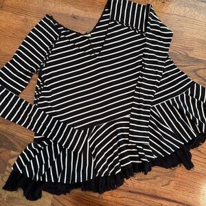 We The Free Black & White Striped Ruffle Peplum Hem Top- small